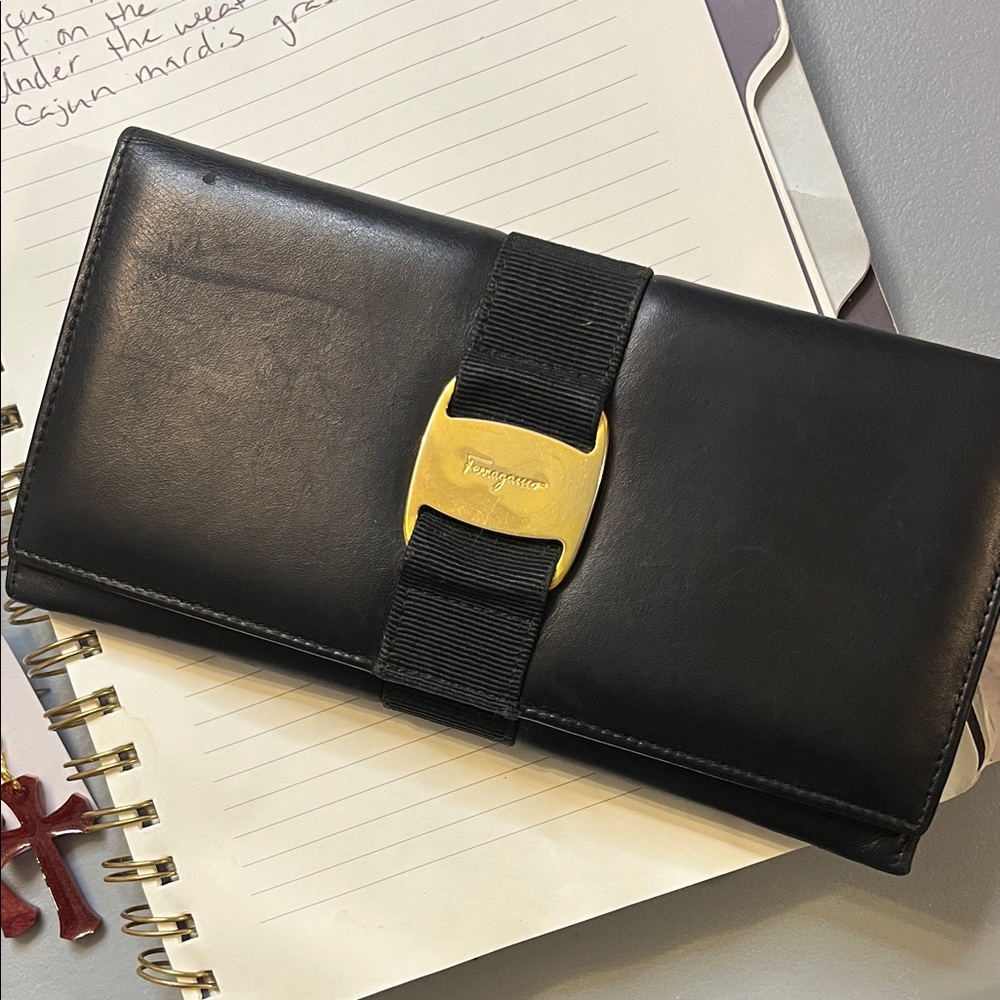 Ferragamo Black Leather Wallet with Gold  Hardware - will add more pics